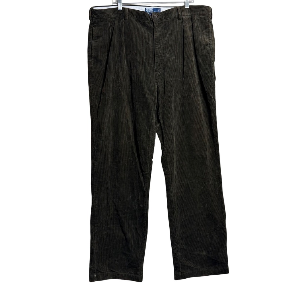 Polo Ralph Lauren Andrew Pant Mens 42x34 Brown Corduroy Pleated Trousers